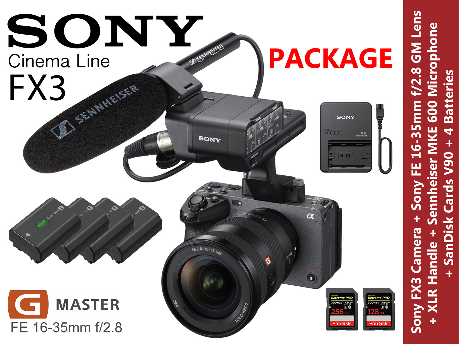 Rent a Camera Sony FX3 +FE 16-35mm f/2.8 GM Lens, Sennheiser