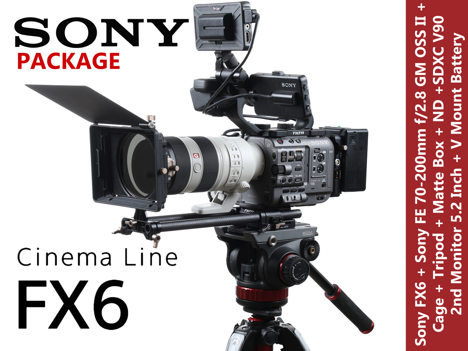 Rent a Sony FX6 +70-200mm f/2.8 GM OSS II + Cage +Tripod+Matte