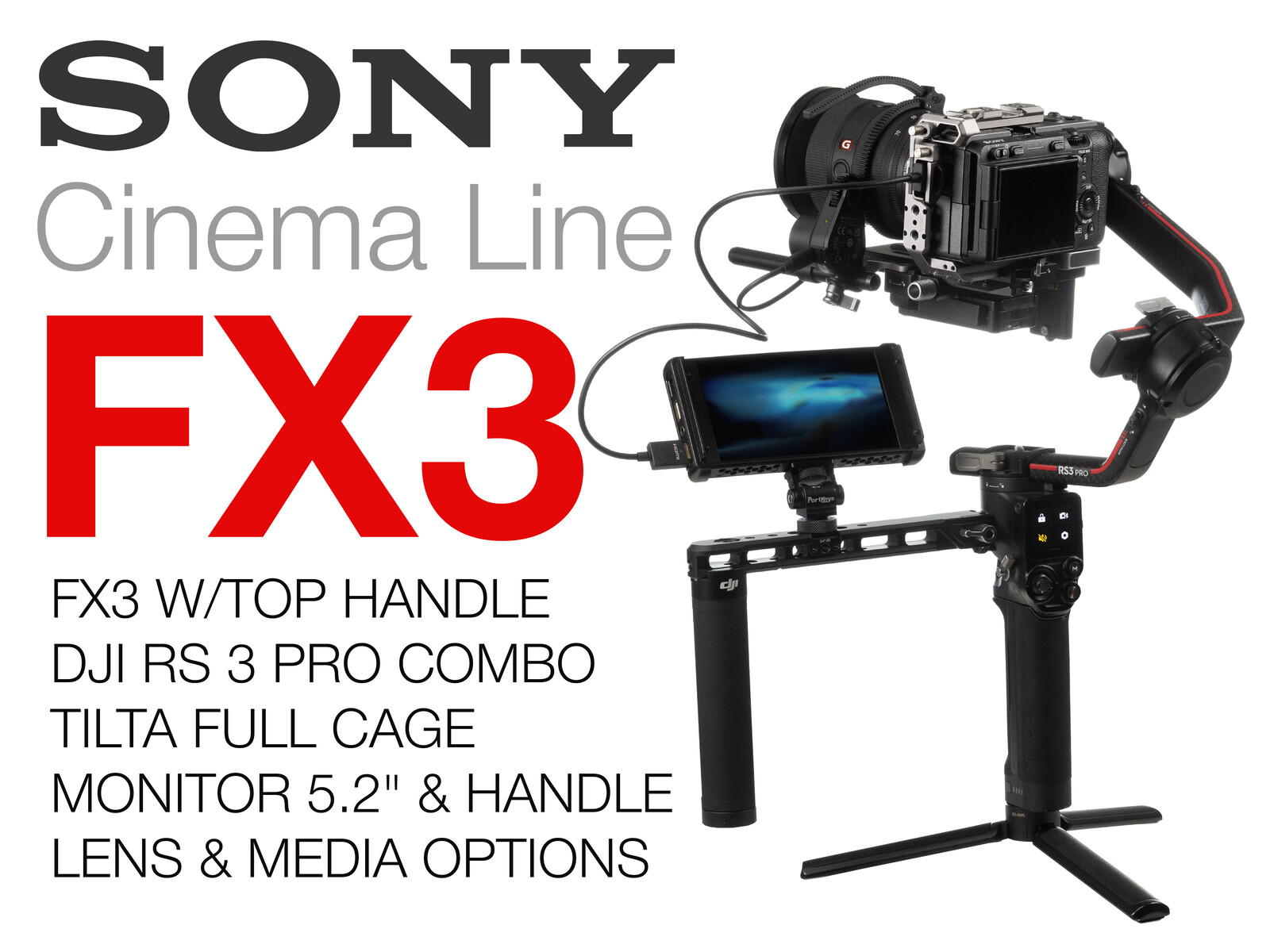 Rent a Sony FX3 Camera, DJI RS3 Pro Gimbal, Tilta Cage, 5.2
