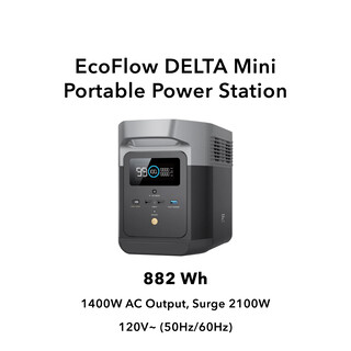 DELTA - EcoFlow DELTA mini 882Wh/245000ｍAh EcoFlow Portable Solar Generator, 882Wh, 1400W AC for