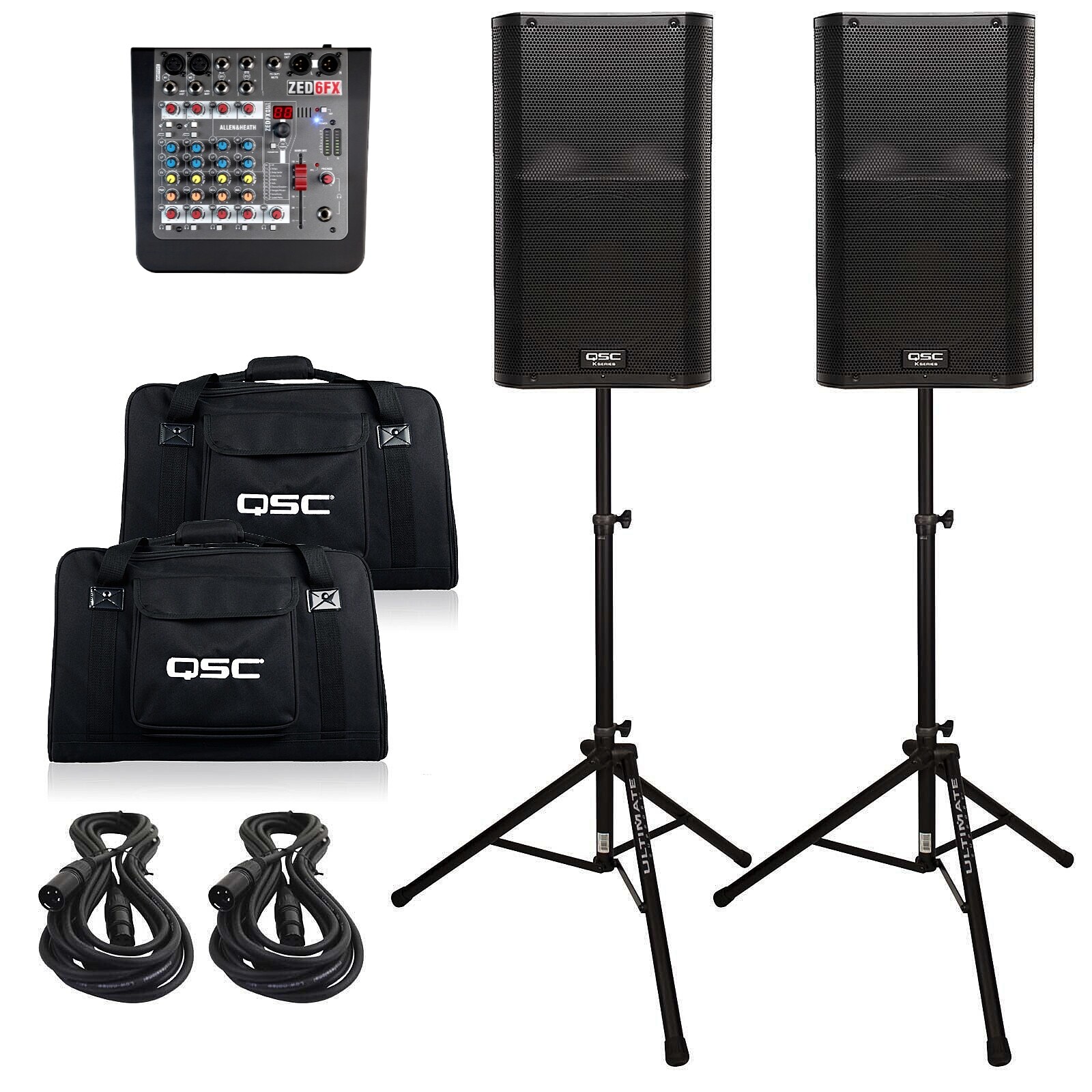 Rent a 2 QSC K12.2 + Speaker Stands + A&H Mixer Combo, Best Prices